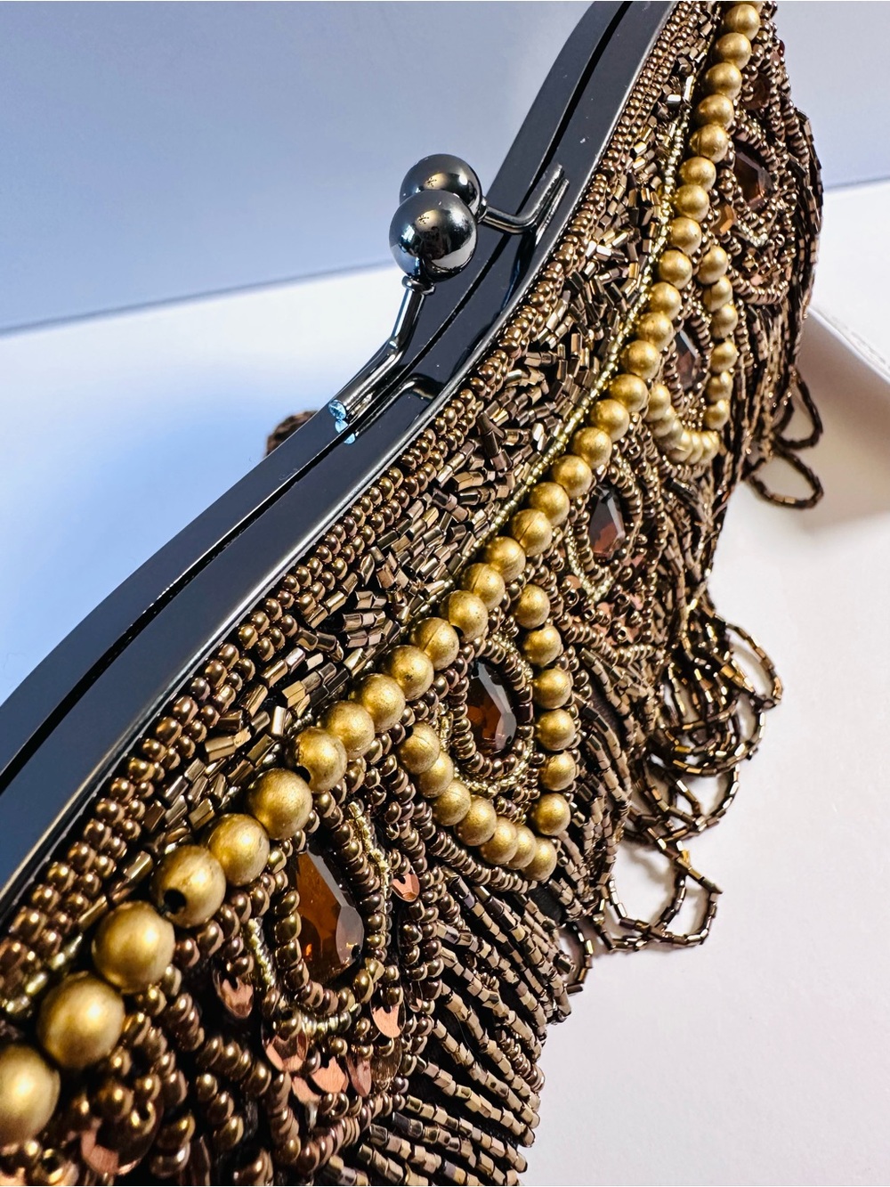 Bronze/Brown Beaded Kiss Lock Evening bag/Purse NWT - Picture 11 of 11